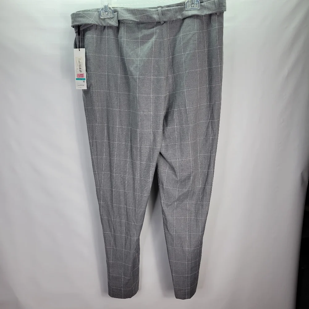 NWT Calvin Klein 2 Piece Gray White Plaid Suit Jacket & Pants w Belt Size 16 - Picture 10 of 16